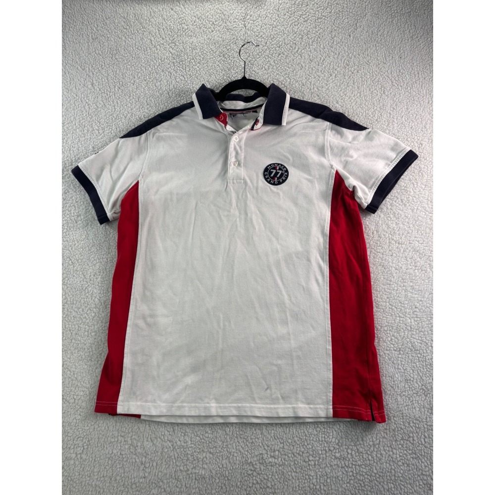 AMC Rugby Polo Shirt Red & White with Navy Blue Accents Rubber Buttons Patch